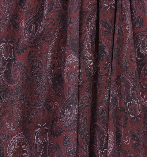 Etnik Desen Beli Lastikli Astarlı Ucu Asimetrik Kesim Şifon Etek -Bordo-Etek-349-8044-R04