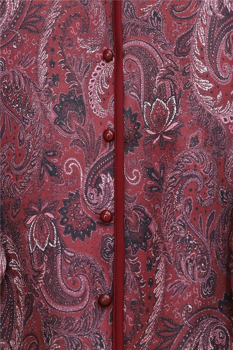 Etnik Desenli Top Düğmeli Scuba Takım  -Bordo-Takım-349-8010-R04