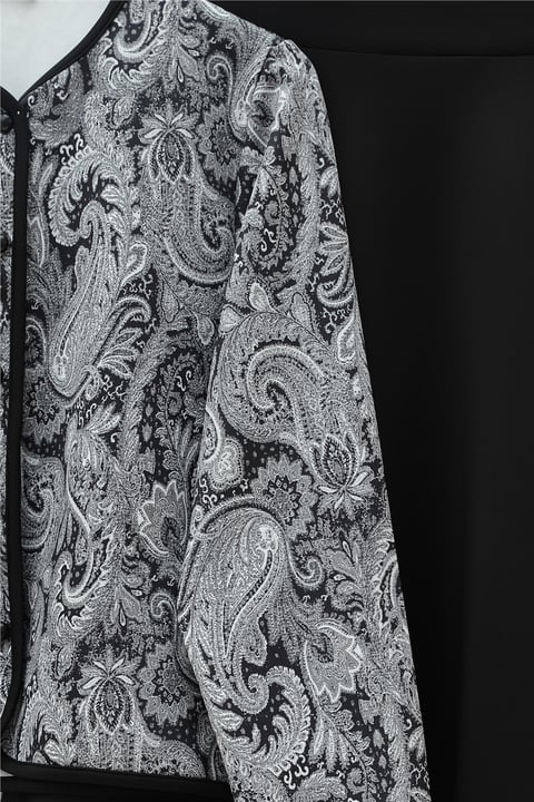 Etnik Desenli Top Düğmeli Scuba Takım -Siyah-Takım-349-8010-R01