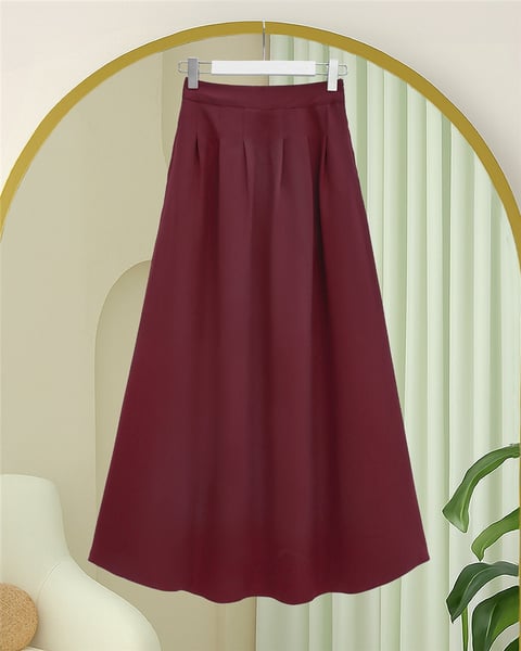 Fermuarlı Cepli Pliseli Krep Etek -Bordo-Etek-386-62120-R04
