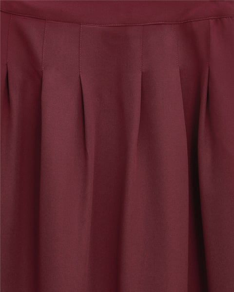 Etek-Fermuarlı Cepli Pliseli Krep Etek -Bordo-386-62120-R04