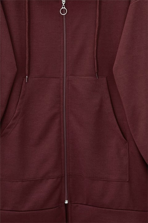 Fermuarlı Kapşonlu Penye Takım      -Bordo-Takım-349-4070-R04