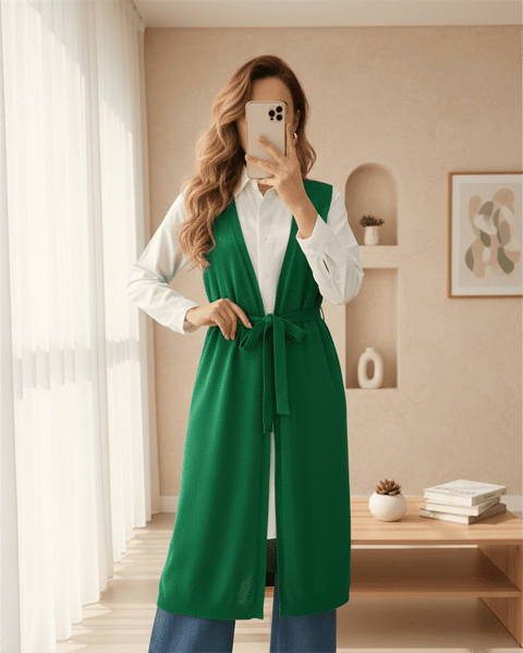 Fileli Baharlık Hırka -Yeşil-Triko Hırka-109-5092-R35