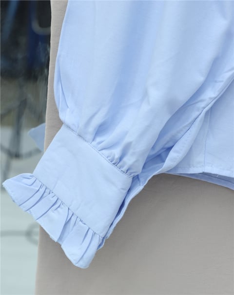 Gömlek-Fırfır Detaylı Düğmeli Kısa Gömlek -Bebe Mavi-432-25195-R32