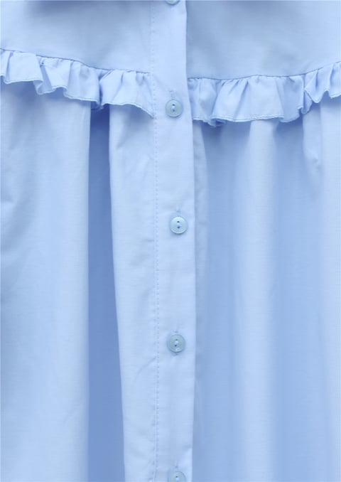 Gömlek-Fırfır Detaylı Düğmeli Kısa Gömlek -Bebe Mavi-432-25195-R32