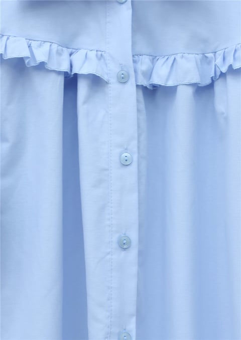 Fırfır Detaylı Düğmeli Kısa Gömlek -Bebe Mavi-Gömlek-432-25195-R32