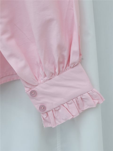 Gömlek-Fırfır Detaylı Düğmeli Kısa Gömlek -Pembe-432-25195-R20