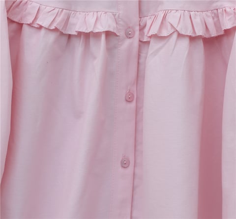 Gömlek-Fırfır Detaylı Düğmeli Kısa Gömlek -Pembe-432-25195-R20