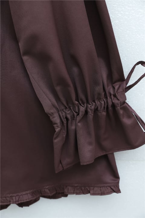Fırfır Detaylı Kolu Bağcıklı Taş Düğmeli Cupra Tunik -Mürdüm-Tunik-307-0093-R09