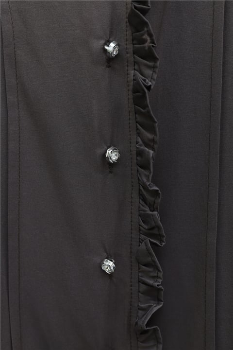 Fırfır Detaylı Kolu Bağcıklı Taş Düğmeli Cupra Tunik -Koyu Kahverengi-Tunik-307-0093-R54
