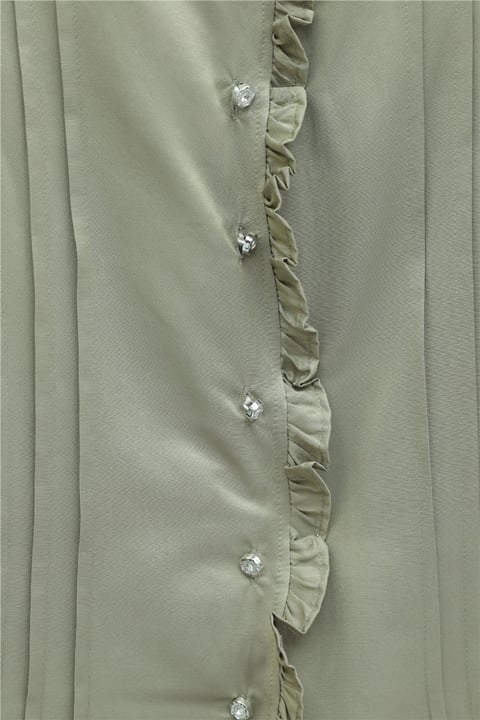 Fırfır Detaylı Kolu Bağcıklı Taş Düğmeli Cupra Tunik -Haki-Tunik-307-0093-R05