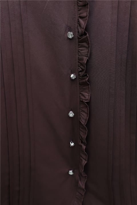 Fırfır Detaylı Kolu Bağcıklı Taş Düğmeli Cupra Tunik -Mürdüm-Tunik-307-0093-R09