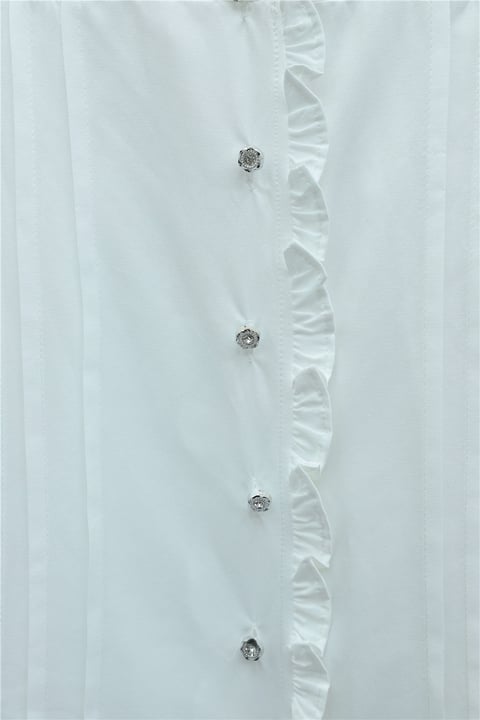 Fırfır Detaylı Kolu Bağcıklı Taş Düğmeli Cupra Tunik -Ekru-Tunik-307-0093-R07