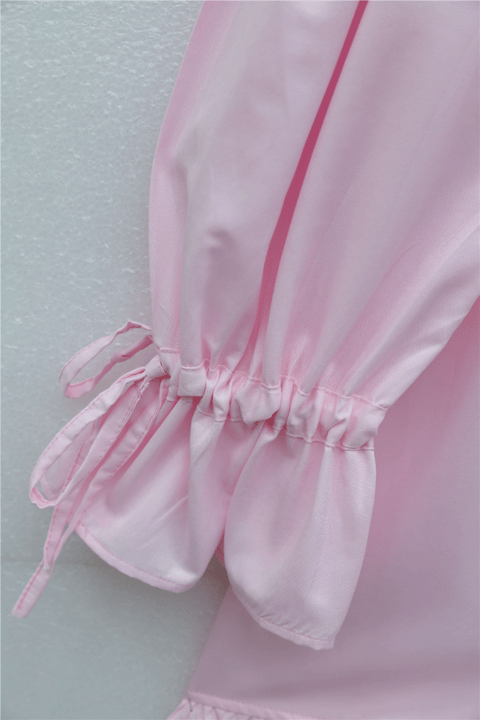 Fırfır Detaylı Kolu Bağcıklı Taş Düğmeli Cupra Tunik -Pembe-Tunik-307-0093-R20