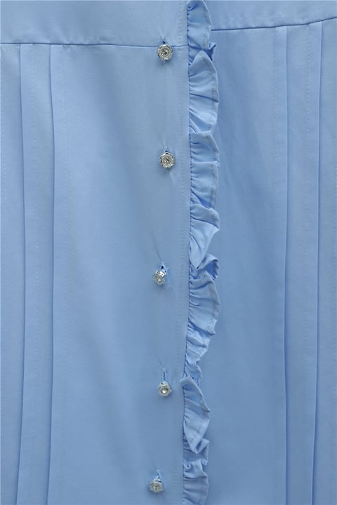 Fırfır Detaylı Kolu Bağcıklı Taş Düğmeli Cupra Tunik -Bebe Mavi-Tunik-307-0093-R32