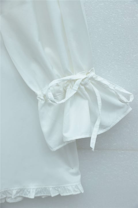 Fırfır Detaylı Kolu Bağcıklı Taş Düğmeli Cupra Tunik -Ekru-Tunik-307-0093-R07