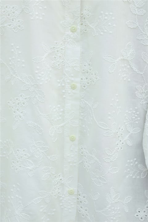 Fistolu Oval Kesim Düğmeli Vual Gömlek -Beyaz-Gömlek-364-5206-R02