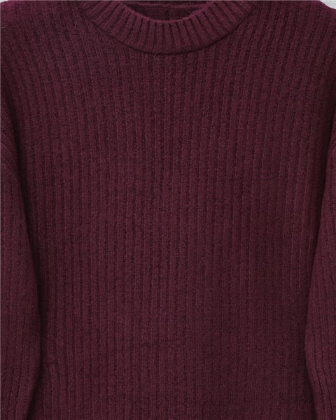 Fitilli Uzun Triko Kazak -Bordo-Kazak-295-1320-R04