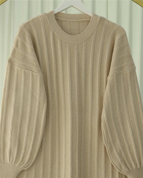 Fitilli Yırtmaçlı Yumoş Triko Tunik -Açık Vizon-Kazak-295-6026-R51