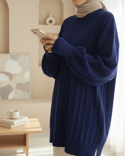 Fitilli Yırtmaçlı Yumoş Triko Tunik -Laci-Kazak-295-6026-R03
