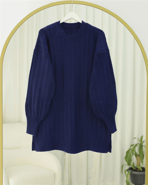 Fitilli Yırtmaçlı Yumoş Triko Tunik -Laci-Kazak-295-6026-R03