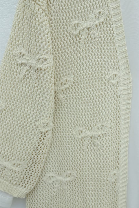 Fiyonk Desenli Ajurlu Triko Hırka -Krem-Hırka-109-0907-R28