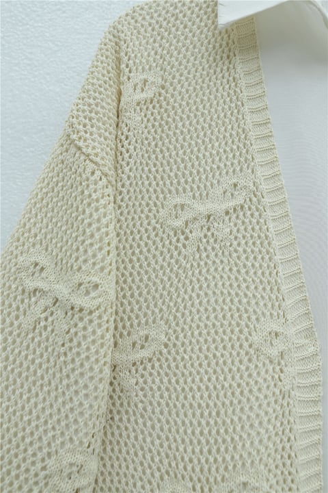 Fiyonk Desenli Ajurlu Triko Hırka -Krem-Hırka-109-0907-R28