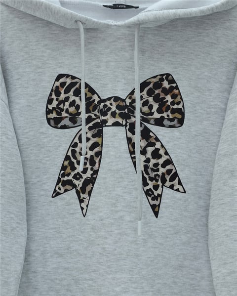 Fiyonk Detaylı Kapşonlu Penye Sweat  -Açık Gri-Sweatshirt-349-5286-R41