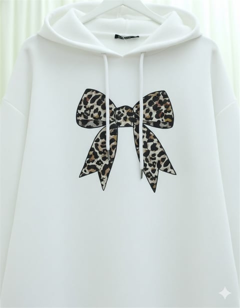 Fiyonk Detaylı Kapşonlu Penye Sweat -Beyaz-Sweatshirt-349-5286-R02