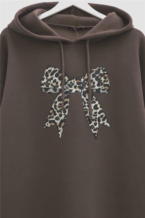 Fiyonk Detaylı Kapşonlu Penye Sweat  -Kahve-Sweatshirt-349-5286-R15