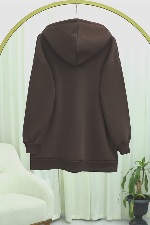 Fiyonk Detaylı Kapşonlu Penye Sweat  -Kahve-Sweatshirt-349-5286-R15
