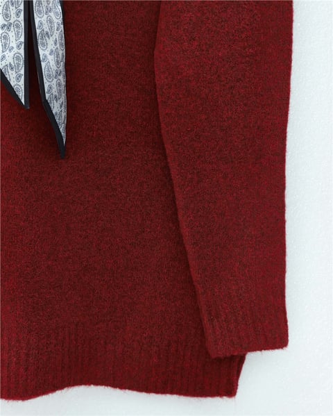 Fularlı Yumoş Triko Kazak  -Bordo-Kazak-109-0944-R04