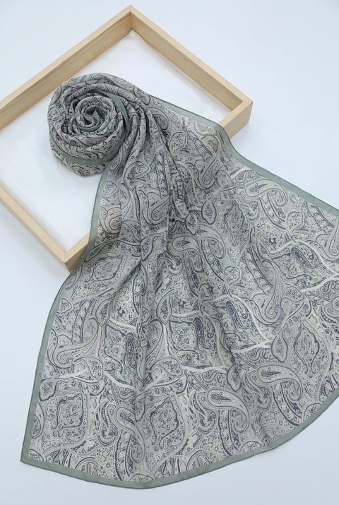Geleneksel Floral Desenli Coton Şal  -Çağla Yeşili