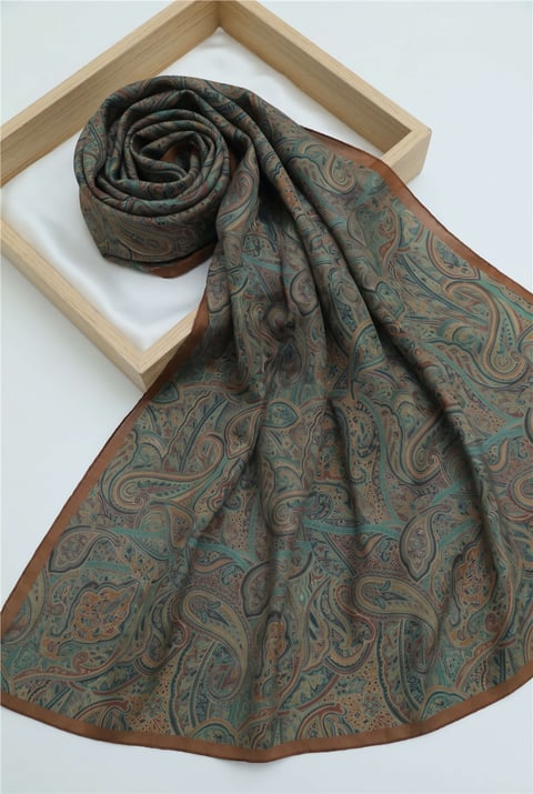 Geleneksel Floral Desenli Coton Şal -Taba-Şal-201-10123-R12