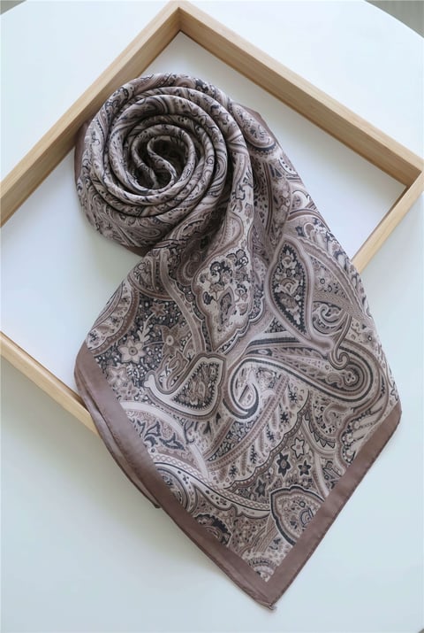 Geleneksel Floral Desenli Coton Şal -Vizon-Şal-201-10123-R23