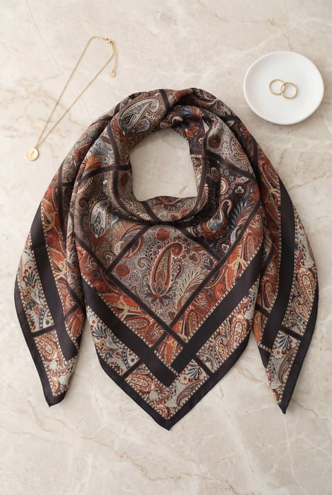 Geometrik Çerçeveli Rayon Eşarp -Kiremit