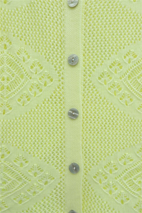 Geometrik Desenli Ajurlu Düğmeli Triko Hırka -Sarı-Hırka-109-1233-R22