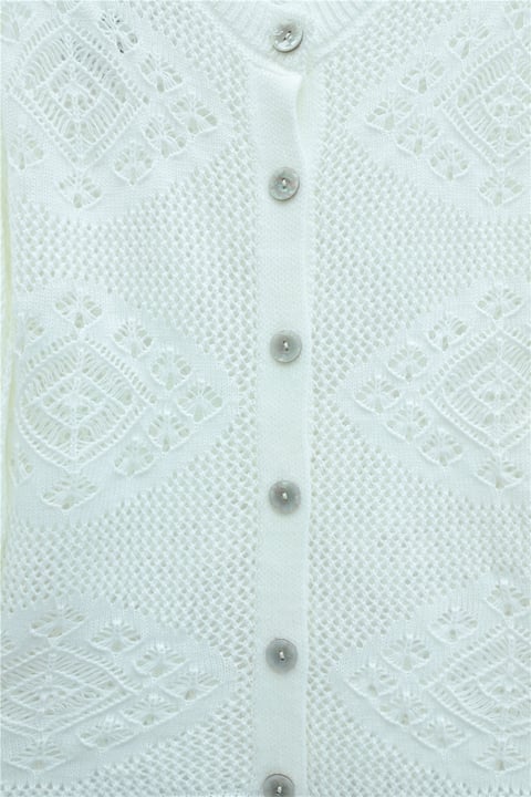 Geometrik Desenli Ajurlu Düğmeli Triko Hırka -Ekru-Hırka-109-1233-R07