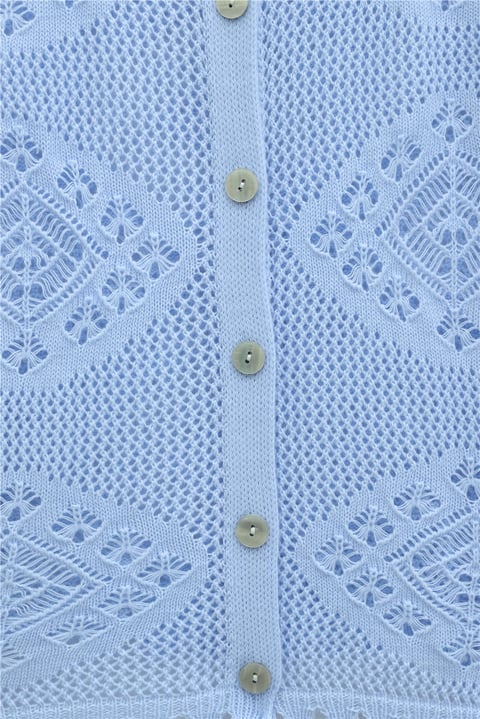 Geometrik Desenli Ajurlu Düğmeli Triko Hırka -Bebe Mavi-Hırka-109-1233-R32