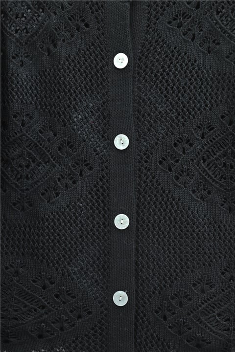 Geometrik Desenli Ajurlu Düğmeli Triko Hırka -Siyah-Hırka-109-1233-R01