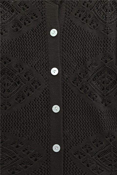 Geometrik Desenli Ajurlu Düğmeli Triko Hırka -Koyu Kahverengi-Hırka-109-1233-R54