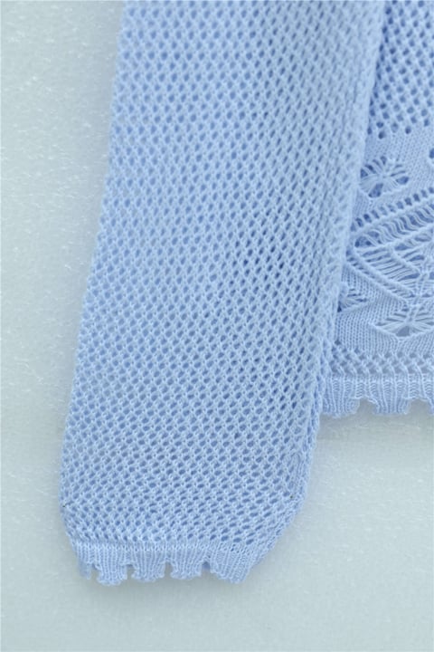 Geometrik Desenli Ajurlu Düğmeli Triko Hırka -Bebe Mavi-Hırka-109-1233-R32