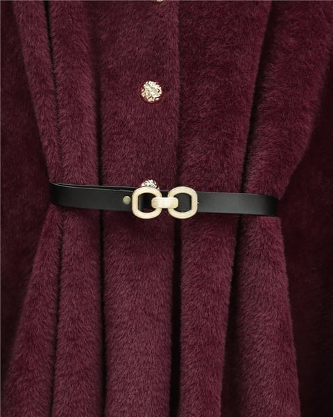 Ceket-Gold Düğme Detay Kemerli Alcantara  Panço -Bordo-348-2816-R04