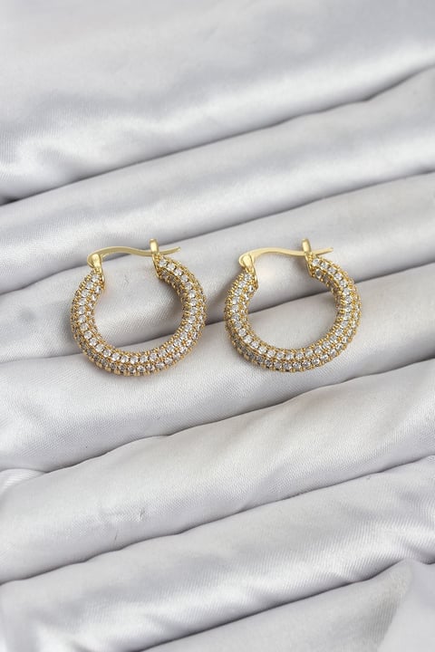 Gold Renk Full Zirkon Taşlı Halka Kadın Küpe