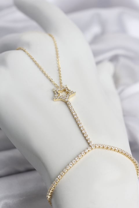 Gold Renk Pirinç Zirkon Taşlı Yıldız Model Şahmeran