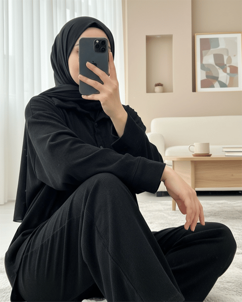 Gömlek Pantolon İkili Kadife Takım -Siyah-Takım-398-55005-R01