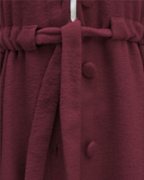 Hakim Yaka Tünel Bağcıklı Kaşe Kaban   -Bordo-Kaban-347-8003-R04