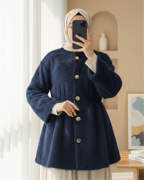 İçi Astarlı Beli Büzgülü Kürklü Ceket -Laci-Ceket-398-99009-R03