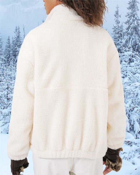 İçi Astarlı Cepli Önü Fermuarlı Peluş Mont -Ekru-Mont-138-5194-R07