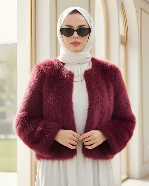İçi Astarlı Kürklü Kaban -Bordo-Kaban-398-99005-R04